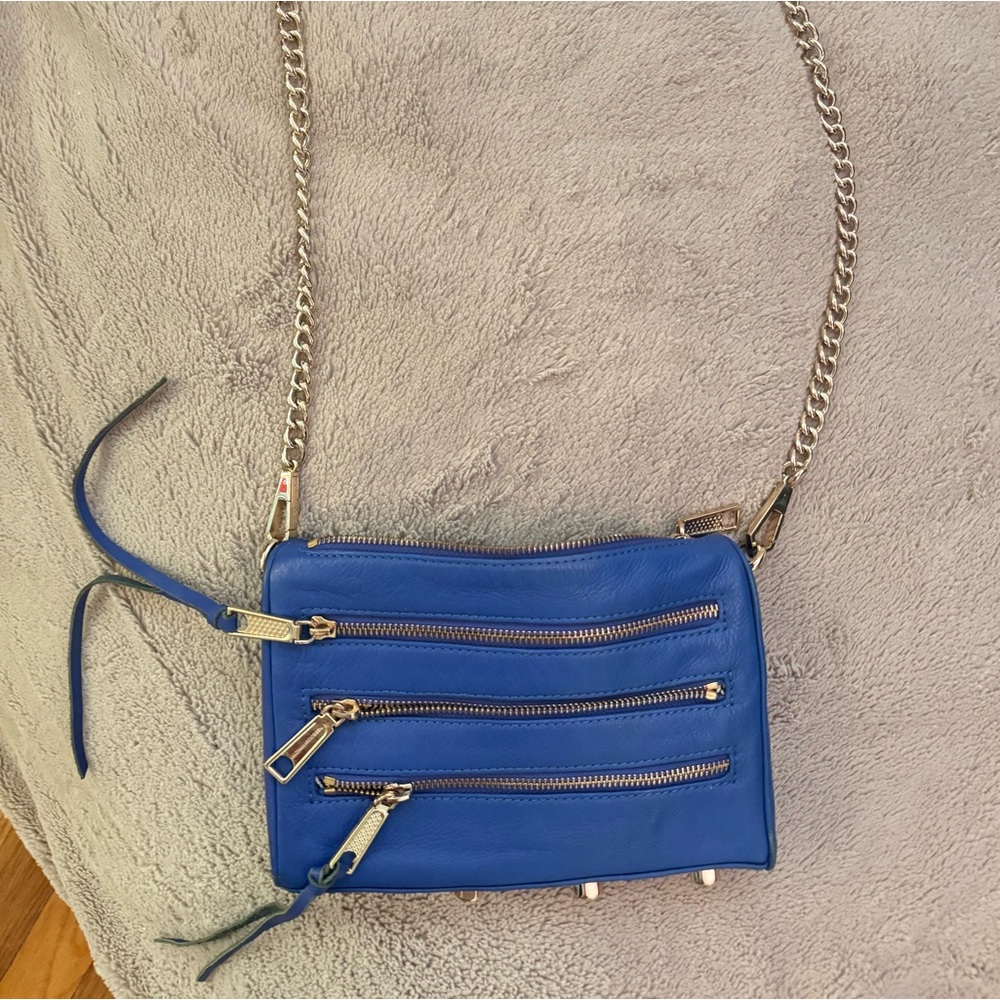 Rebecca Minkoff Three- Zipper Blue Leather Crossbody Bag